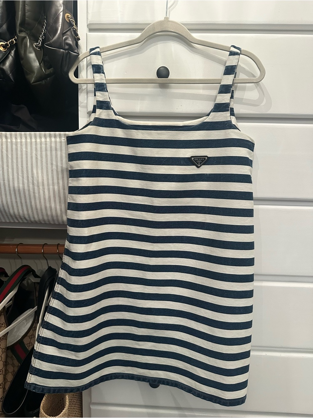 Prada  Navy & White Striped  denim Tank Dress